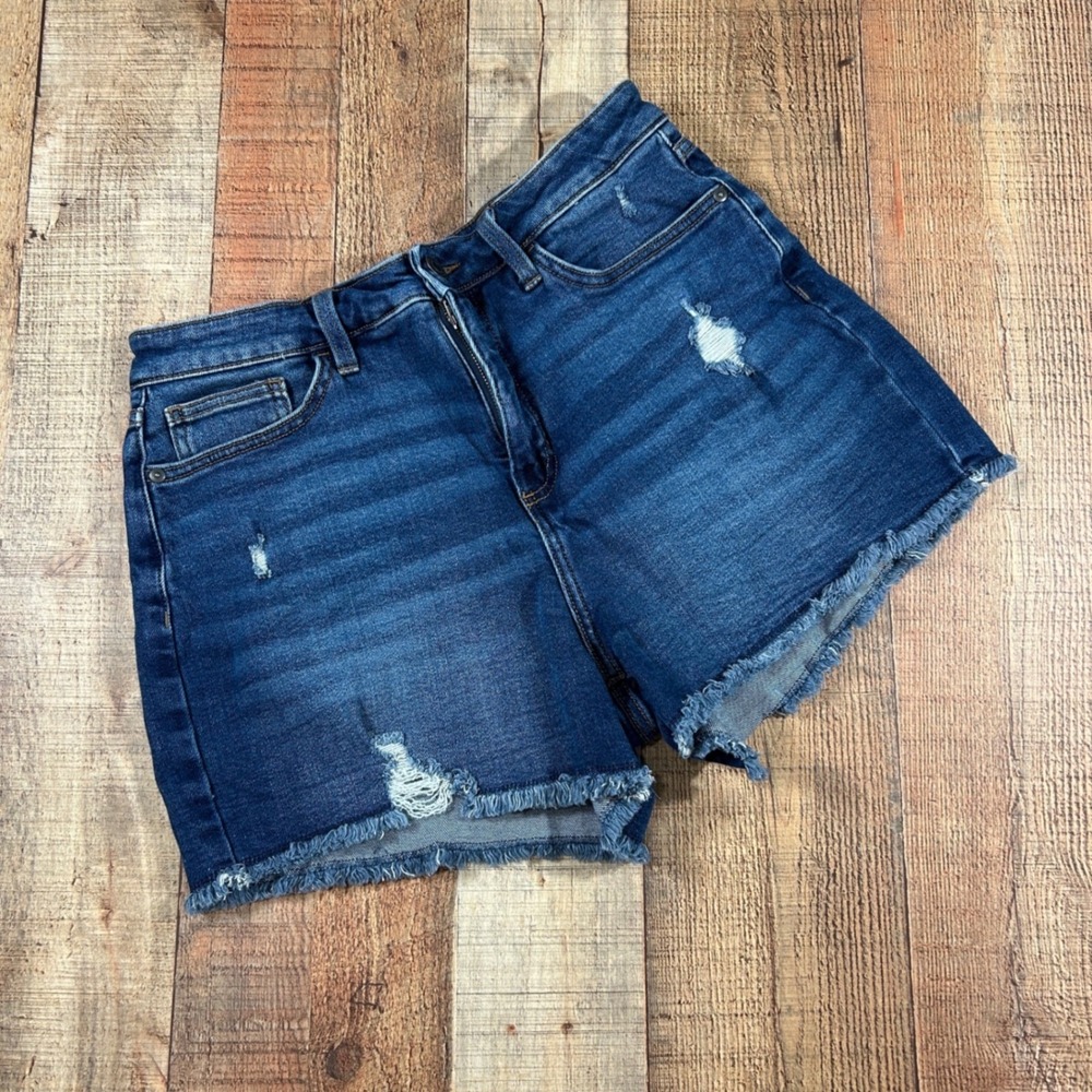 Lauren Conrad Distressed Denim Shorts Raw Hem High Rise Blue Size 12 Cut Offs
